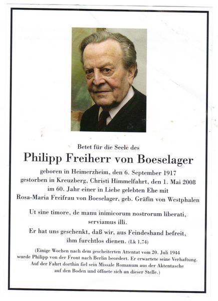 totenzettel nachruf freiherr philipp von böselager